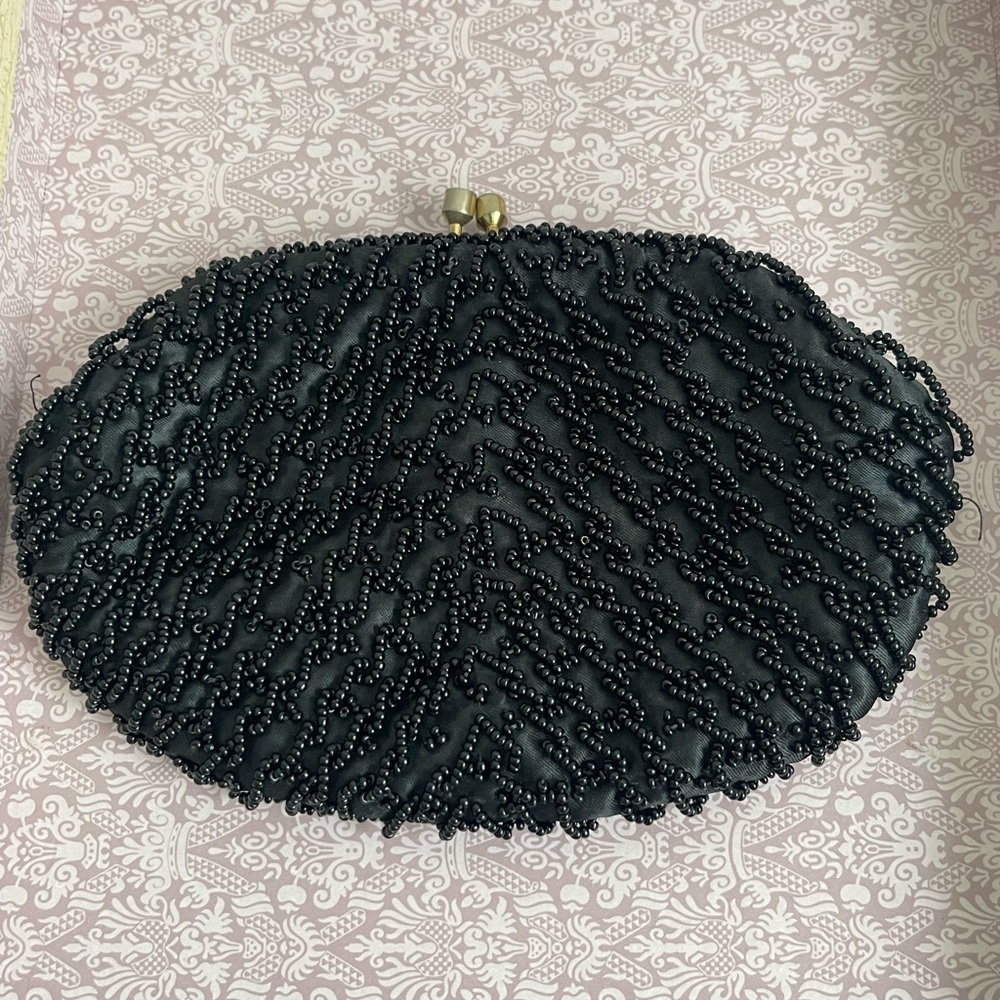 Chic Black Beaded Evening Clutch